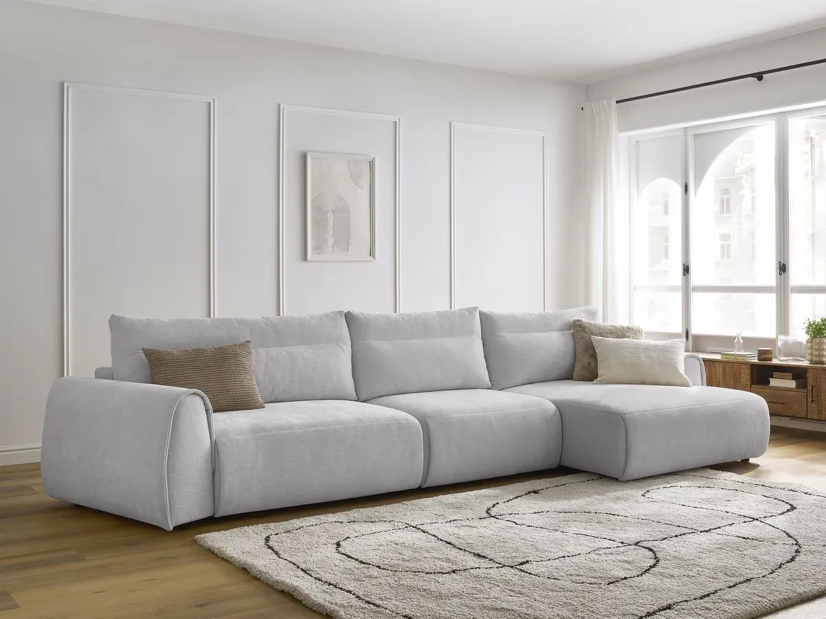 Canapé grand angle incurvé fixe ADEN gris clair  angle droit BOBOCHIC 4 places