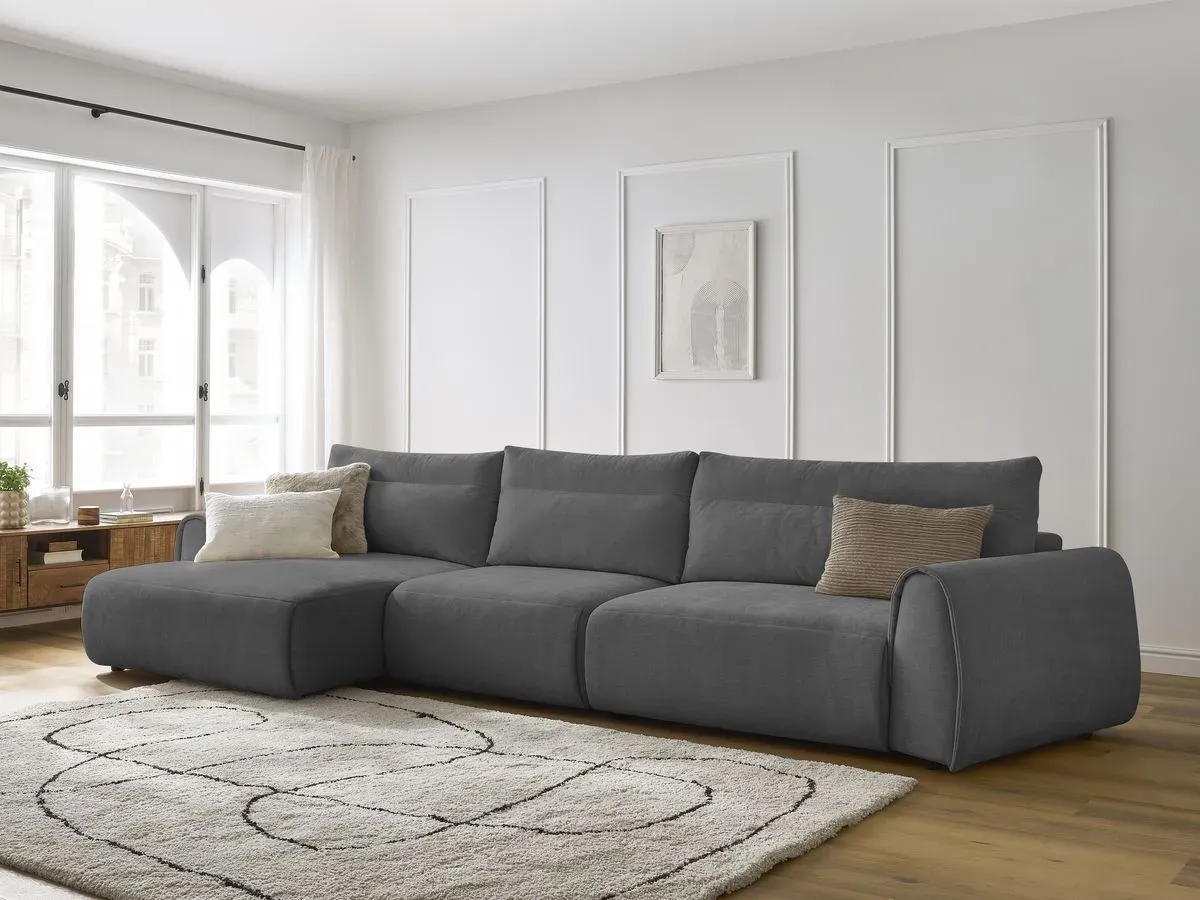 Canapé grand angle incurvé fixe ADEN gris foncé  angle gauche BOBOCHIC 4 places