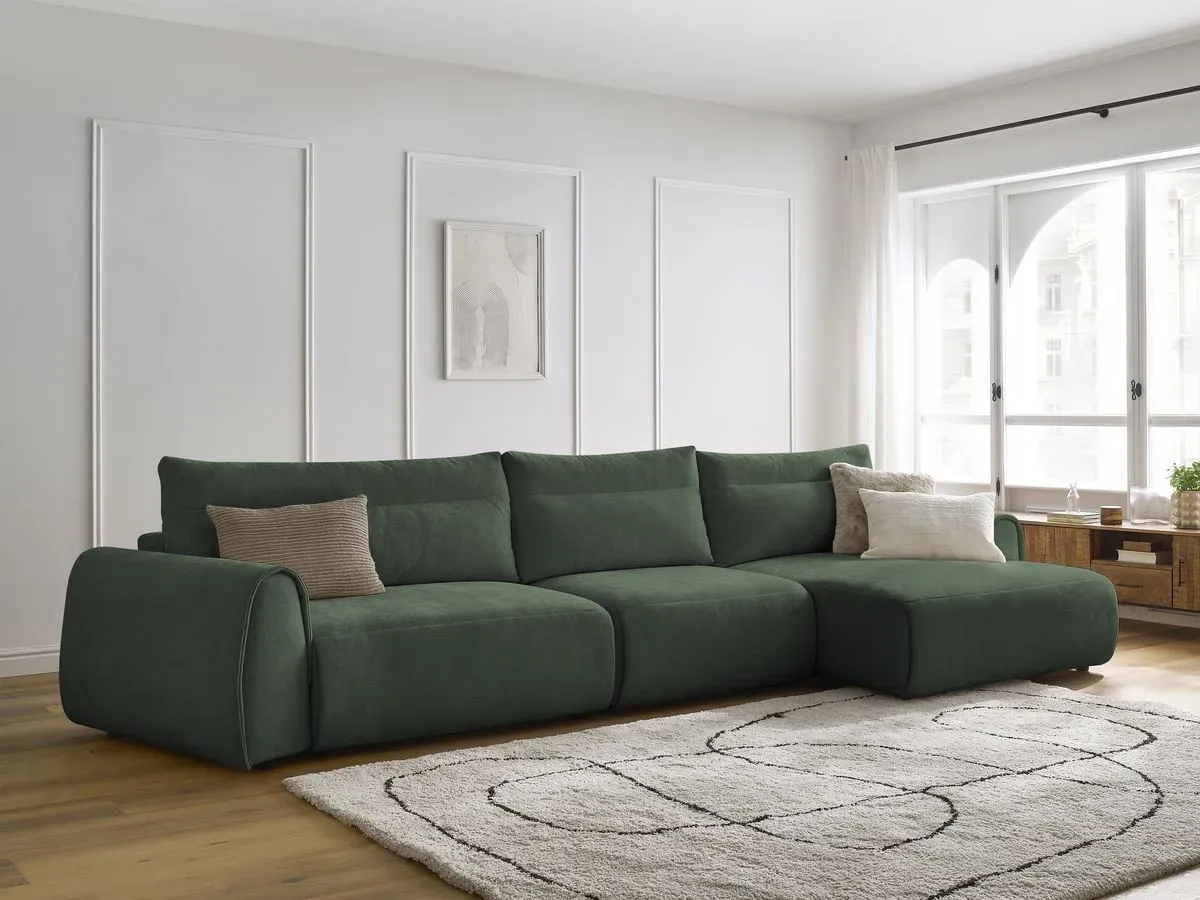 Canapé grand angle incurvé fixe ADEN vert  angle droit BOBOCHIC 4 places