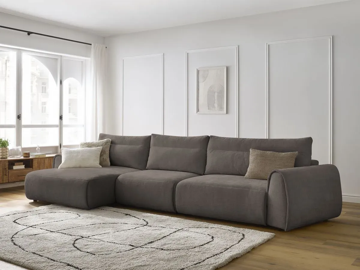 Canapé grand angle incurvé fixe ADEN taupe  angle gauche BOBOCHIC 4 places