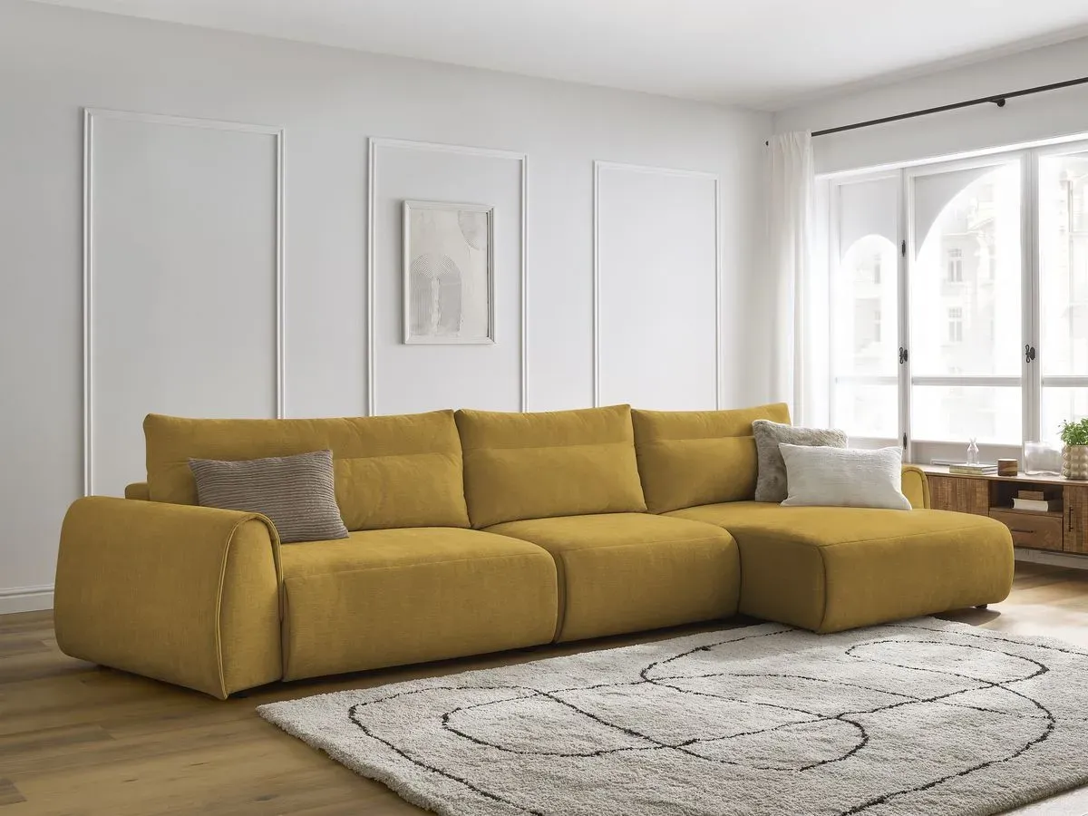 Canapé grand angle incurvé fixe ADEN jaune  angle droit BOBOCHIC 4 places