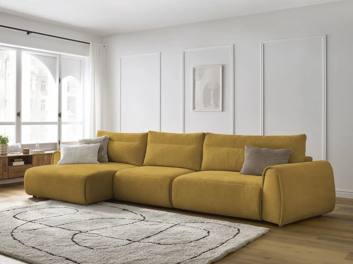Canapé grand angle incurvé fixe ADEN jaune  angle gauche BOBOCHIC 4 places