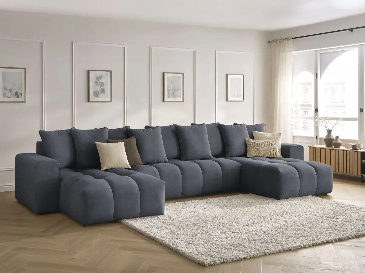 Canapé panoramique fixe MONT-BLANC velours gris foncé   BOBOCHIC 5 places