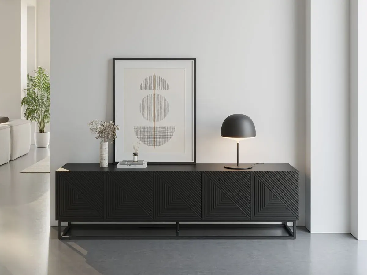 Meuble TV 5 portes 200 cm ALICANTE pieds en métal noir   BOBOCHIC