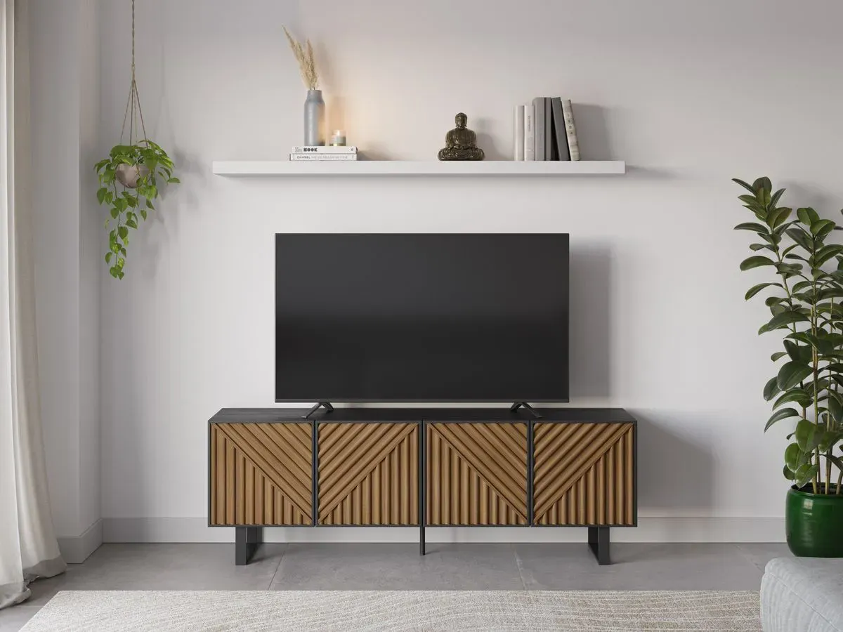 Meuble TV 4 portes 161 cm ALAIA effet chêne    BOBOCHIC