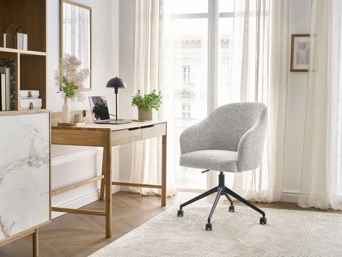 Chaise de bureau SOPHIE tissu chiné et pietement à roulettes avec hauteur ajustable gris clair   BOBOCHIC
