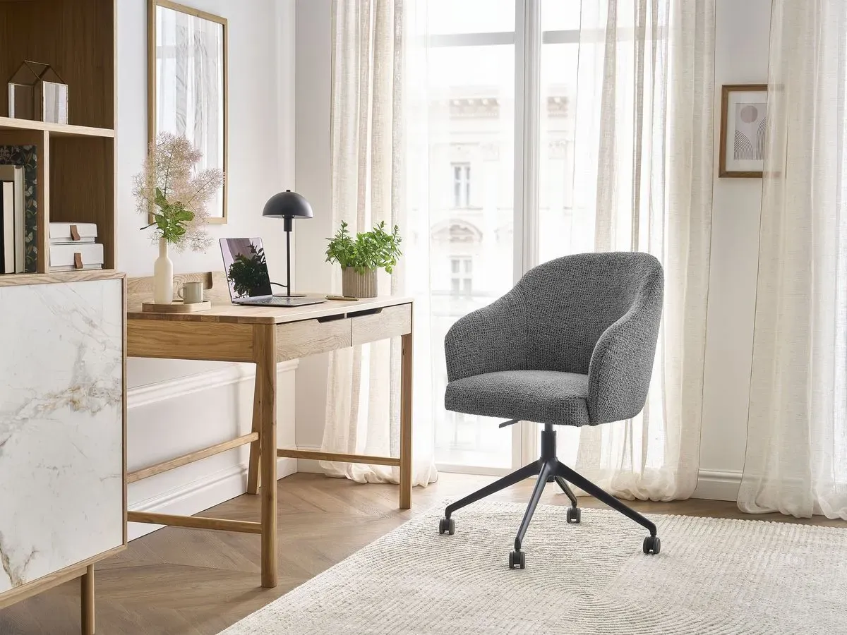 Chaise de bureau SOPHIE tissu chiné et pietement à roulettes avec hauteur ajustable gris foncé   BOBOCHIC