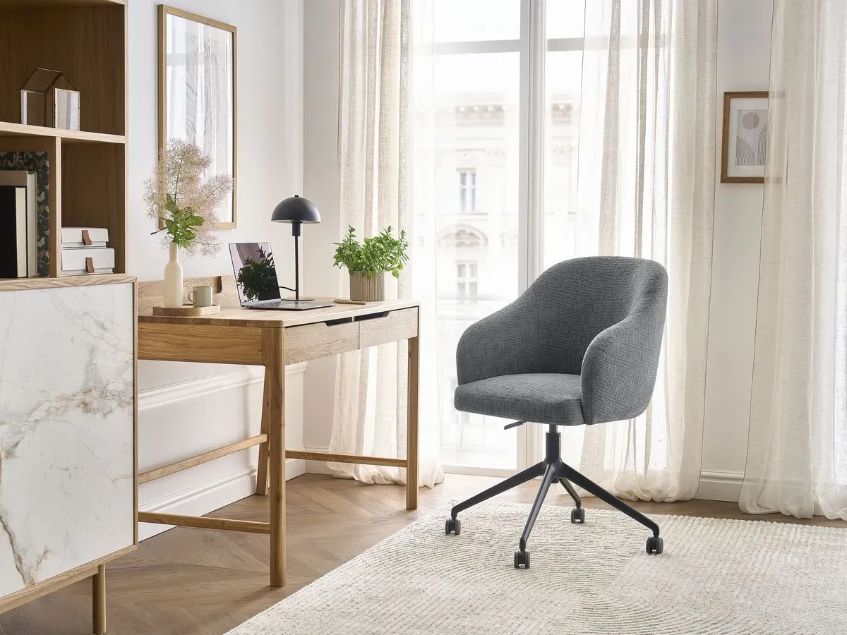 Chaise de bureau SOPHIE tissu texturé et pietement à roulettes avec hauteur ajustable gris foncé   BOBOCHIC