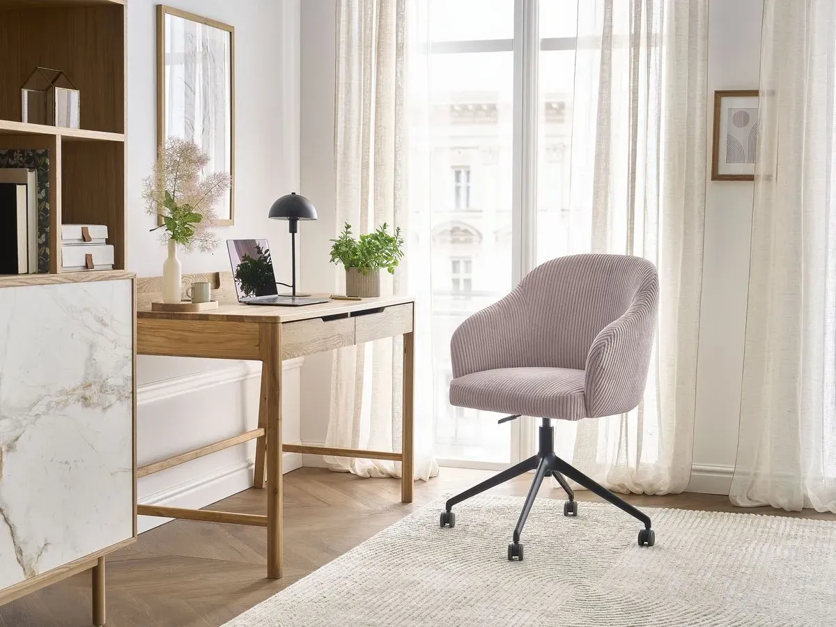 Chaise de bureau SOPHIE tissu velours côtelé et pietement à roulettes avec hauteur ajustable rose   BOBOCHIC