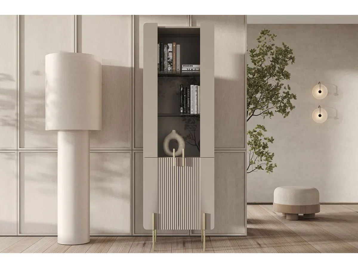 Meuble vitrine 2 portes H.190 cm MATHILDE pieds or beige   BOBOCHIC