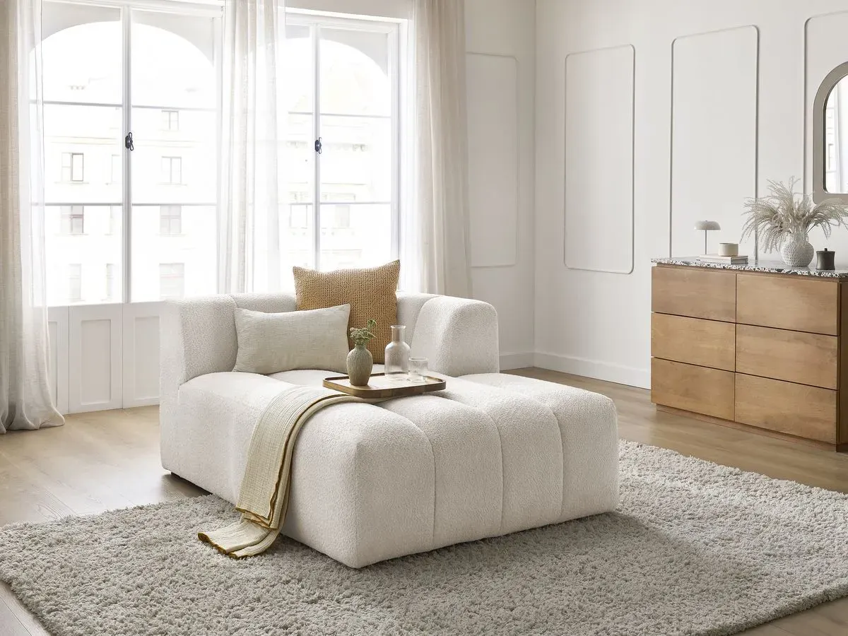 Méridienne pour canapé modulable ANNECY tissu bouclette blanc  angle droit BOBOCHIC
