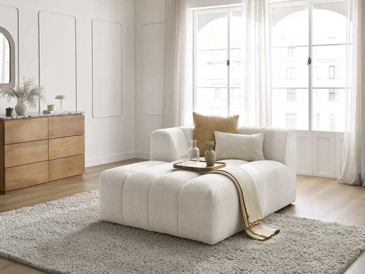 Méridienne pour canapé modulable ANNECY tissu bouclette blanc  angle gauche BOBOCHIC