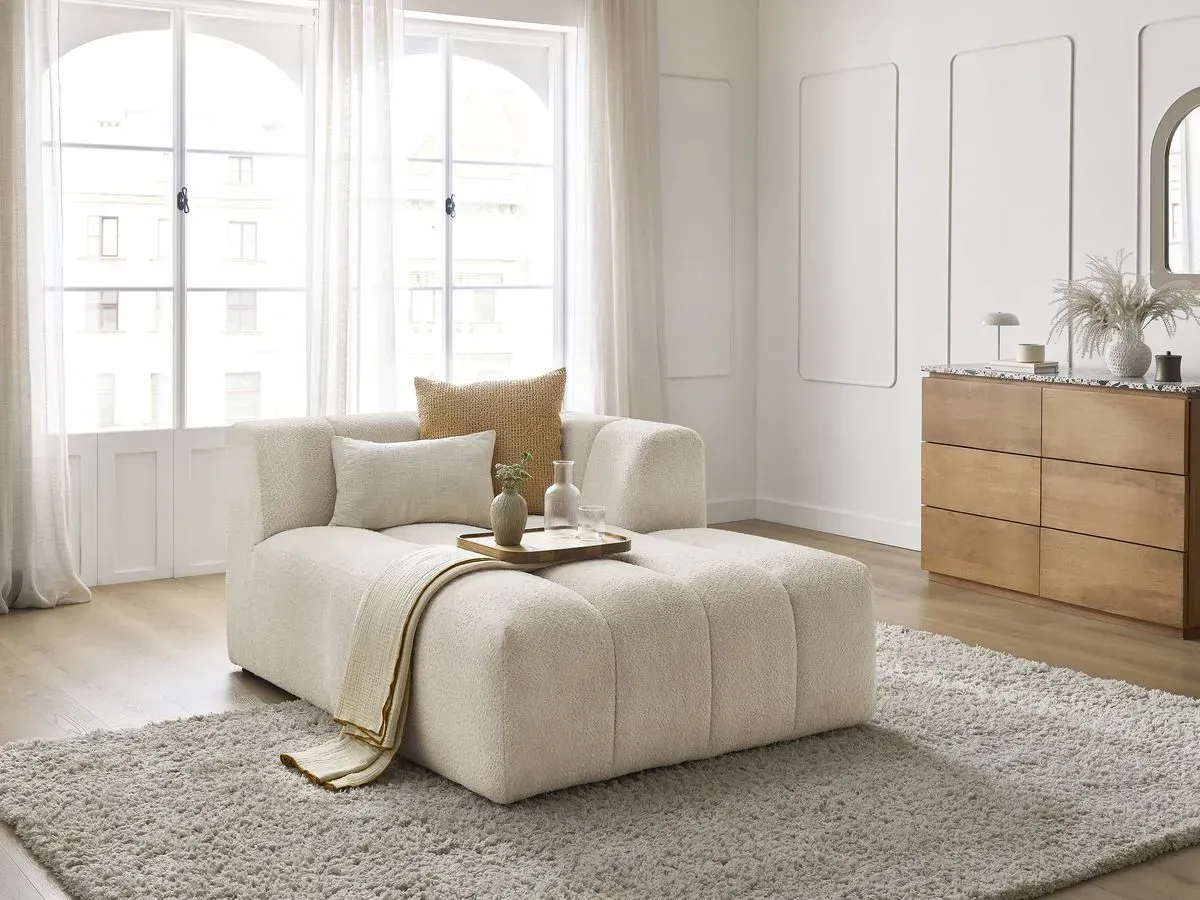 Méridienne pour canapé modulable ANNECY tissu bouclette beige  angle droit BOBOCHIC