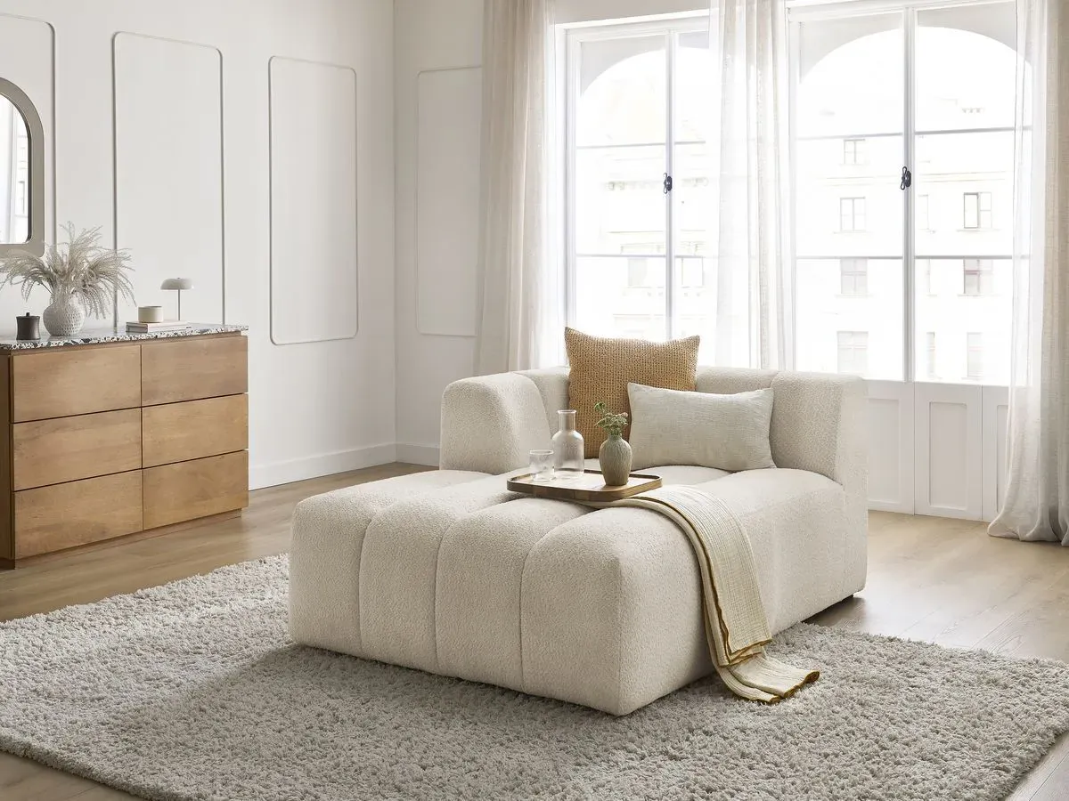 Méridienne pour canapé modulable ANNECY tissu bouclette beige  angle gauche BOBOCHIC