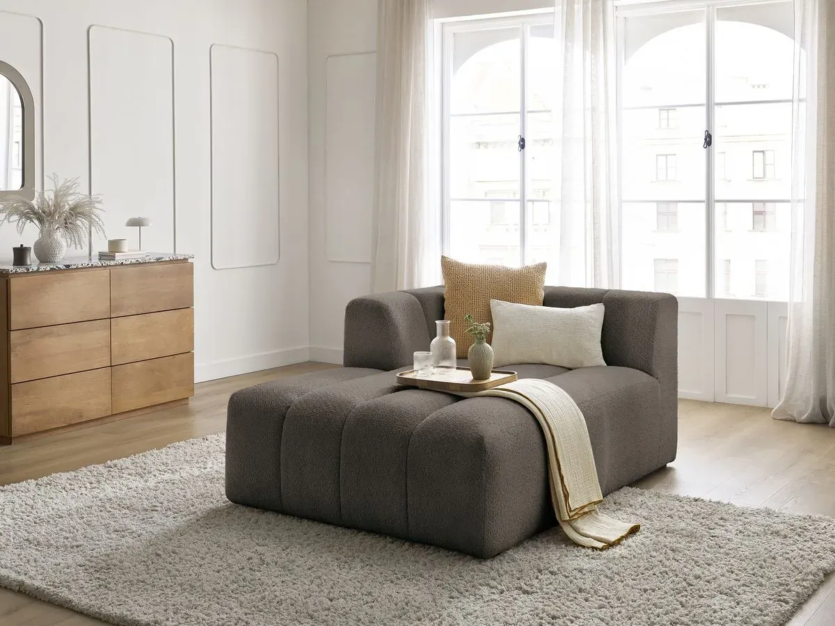 Méridienne pour canapé modulable ANNECY tissu bouclette marron  angle gauche BOBOCHIC