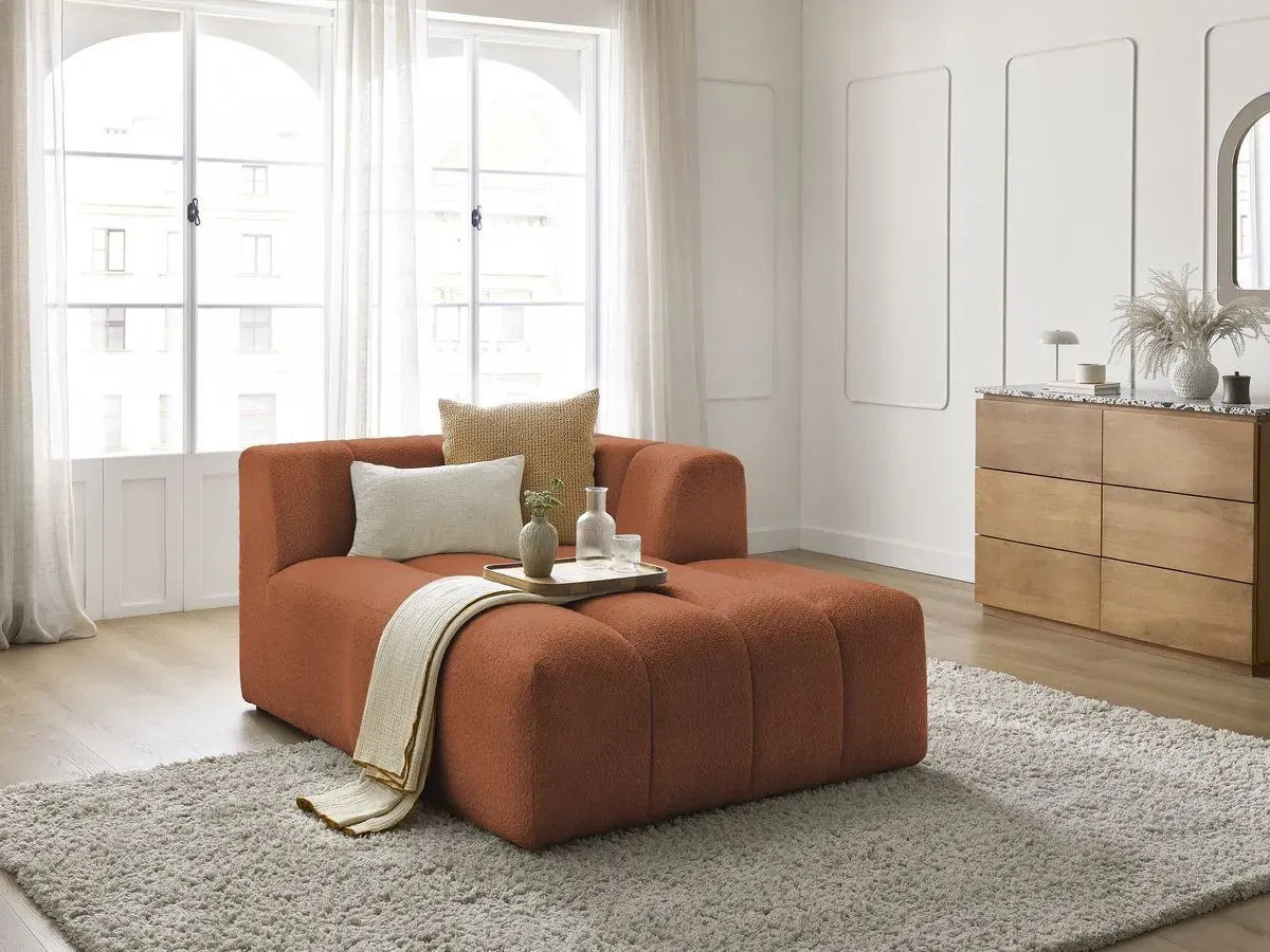 Méridienne pour canapé modulable ANNECY tissu bouclette orange  angle droit BOBOCHIC