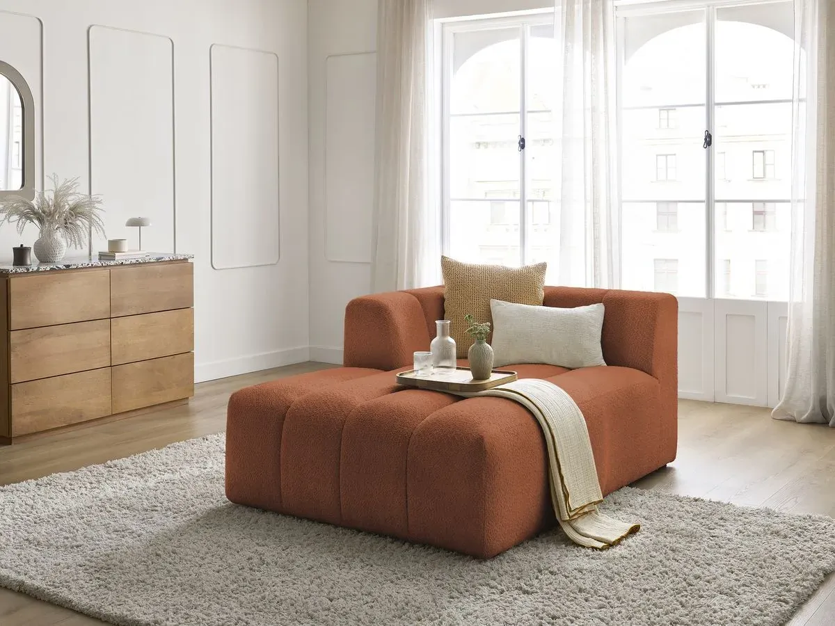 Méridienne pour canapé modulable ANNECY tissu bouclette orange  angle gauche BOBOCHIC