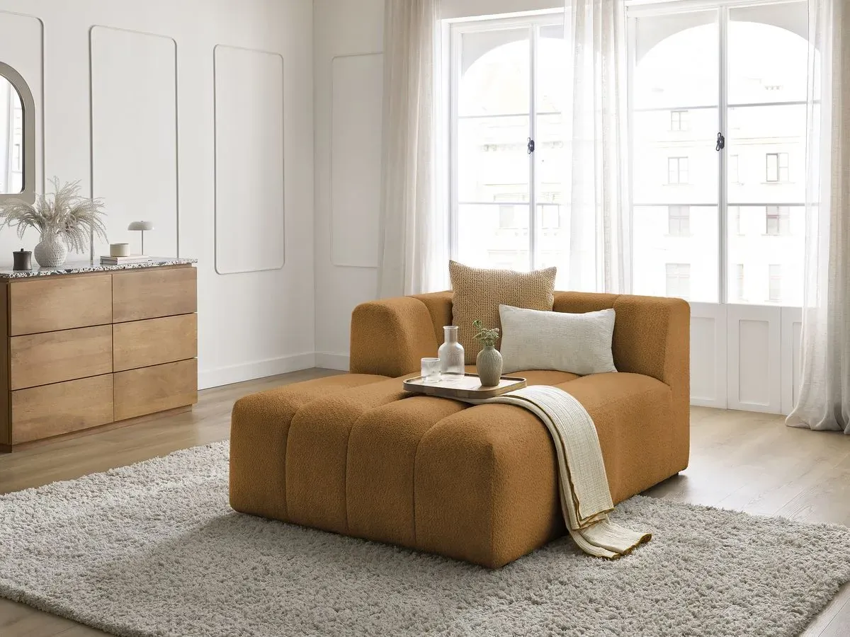 Méridienne pour canapé modulable ANNECY tissu bouclette jaune  angle gauche BOBOCHIC