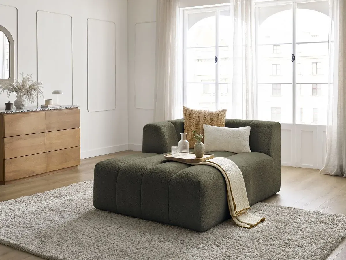 Méridienne pour canapé modulable ANNECY tissu bouclette vert  angle gauche BOBOCHIC