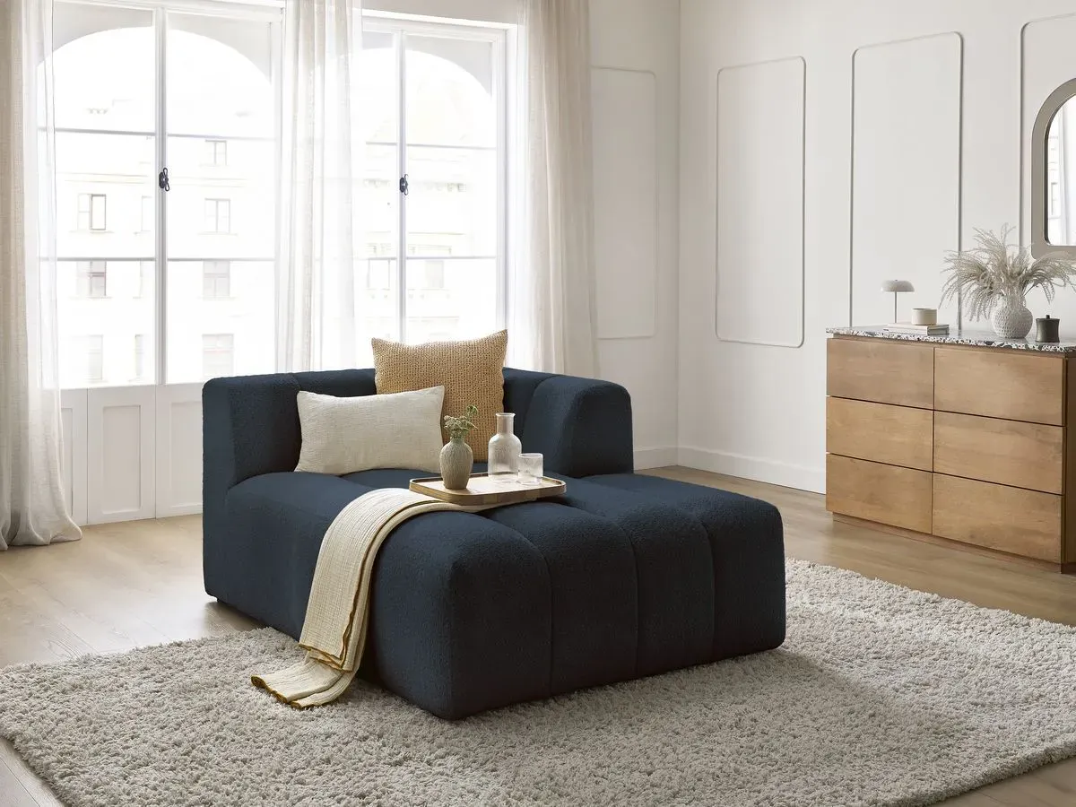 Méridienne pour canapé modulable ANNECY tissu bouclette bleu foncé  angle droit BOBOCHIC