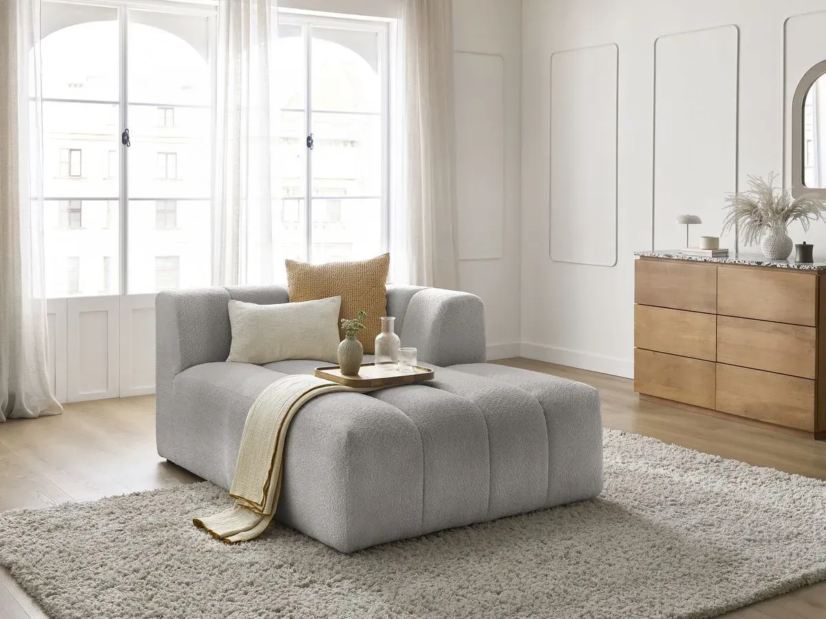 Méridienne pour canapé modulable ANNECY tissu bouclette gris clair  angle droit BOBOCHIC