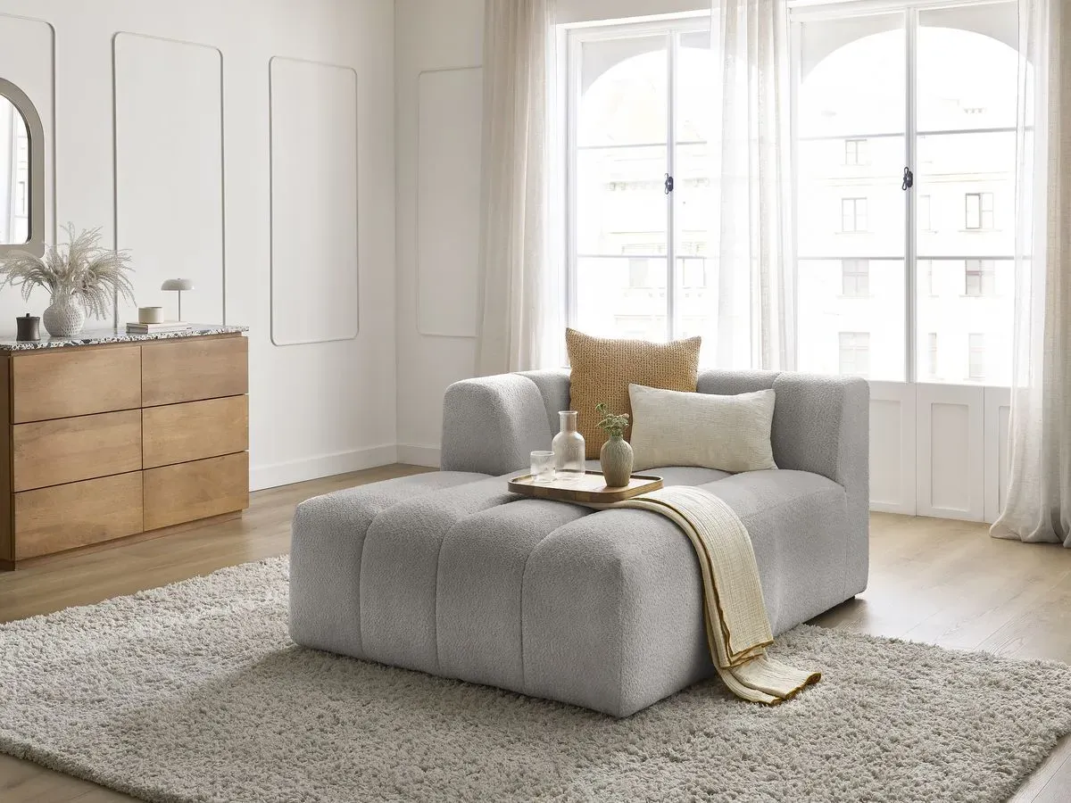 Méridienne pour canapé modulable ANNECY tissu bouclette gris clair  angle gauche BOBOCHIC