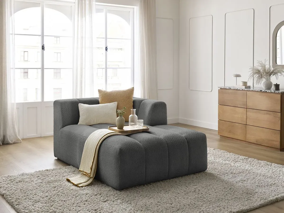 Méridienne pour canapé modulable ANNECY tissu bouclette gris foncé  angle droit BOBOCHIC