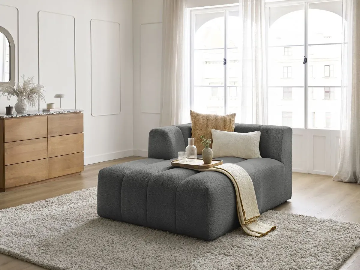 Méridienne pour canapé modulable ANNECY tissu bouclette gris foncé  angle gauche BOBOCHIC