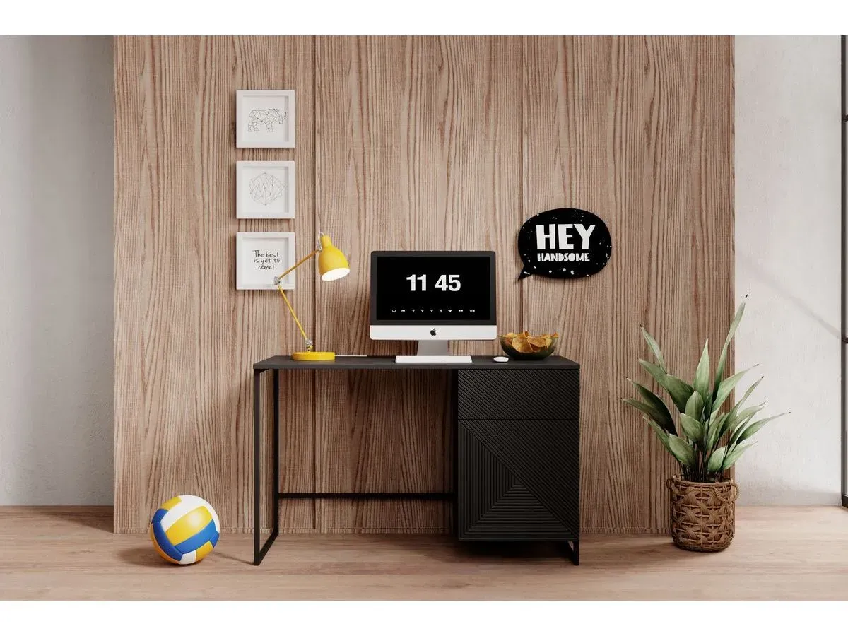 Bureau 1 porte et 1 tiroir ALICE pieds en métal noir   BOBOCHIC