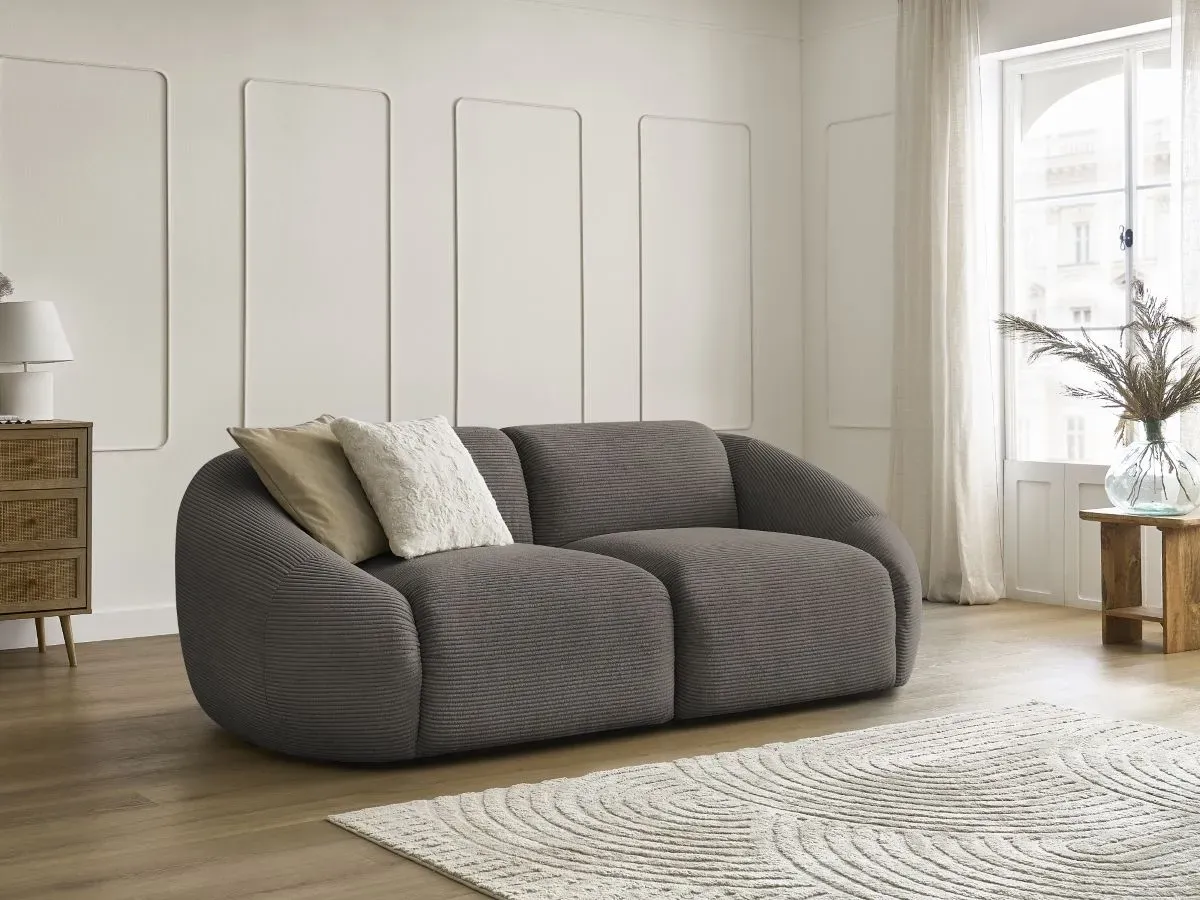 Canapé droit fixe 2 places TINA velours côtelé taupe   BOBOCHIC