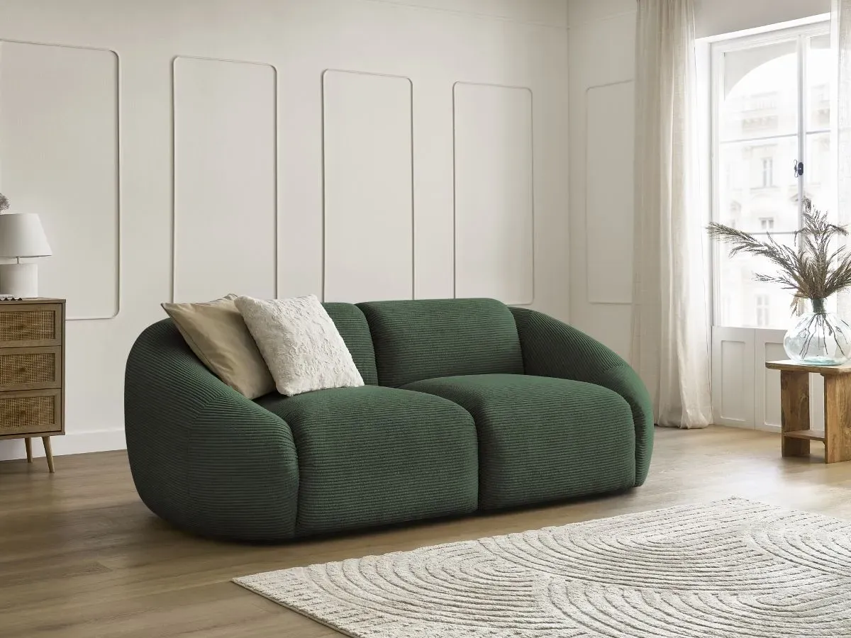 Canapé droit fixe 2 places TINA velours côtelé vert   BOBOCHIC