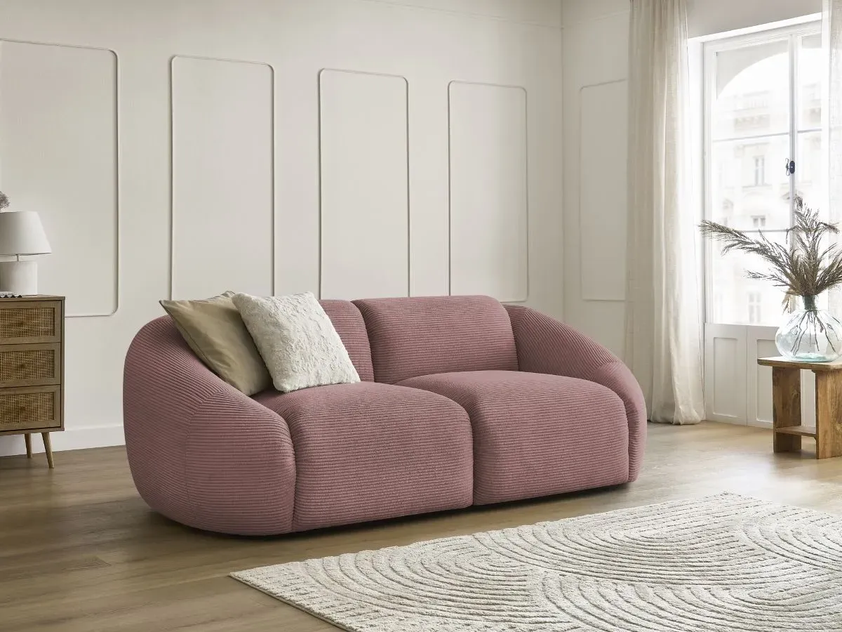 Canapé droit fixe 2 places TINA velours côtelé rose   BOBOCHIC