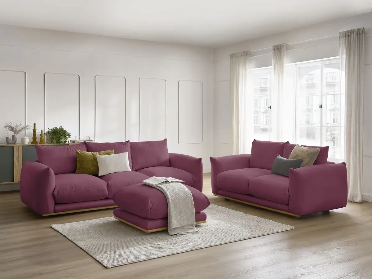 Ensemble canapé droit fixe 3+2 places ERNEST avec pouf rouge   BOBOCHIC