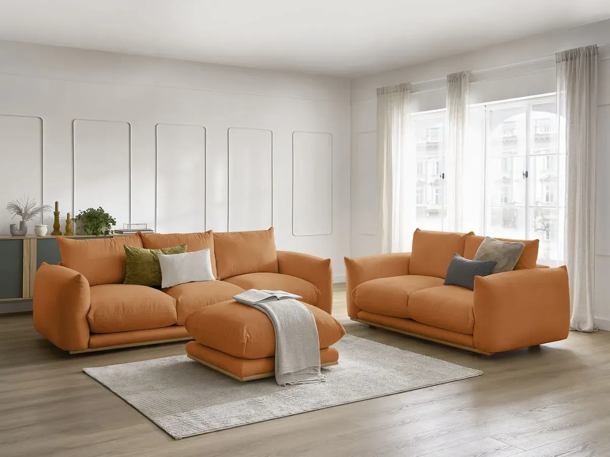 Ensemble canapé droit fixe 3+2 places ERNEST avec pouf orange   BOBOCHIC