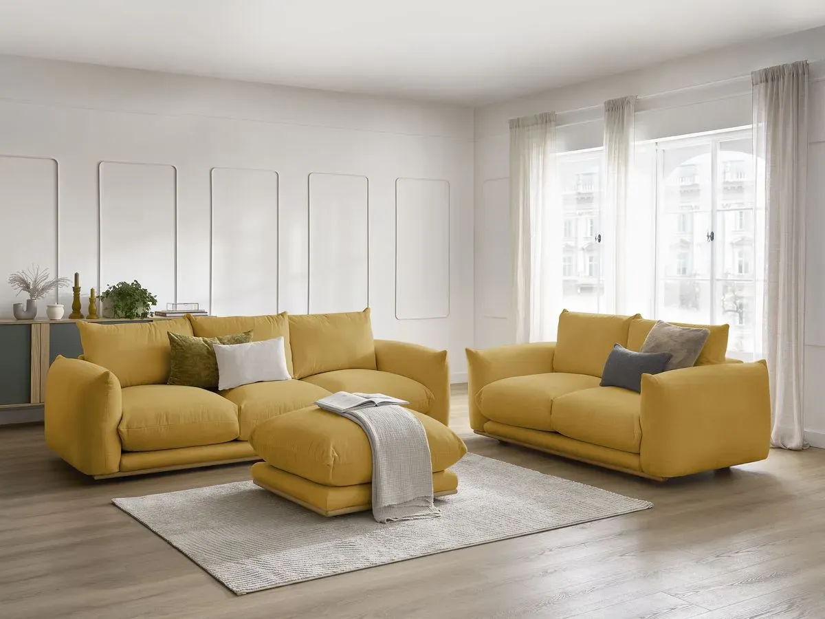 Ensemble canapé droit fixe 3+2 places ERNEST avec pouf jaune   BOBOCHIC