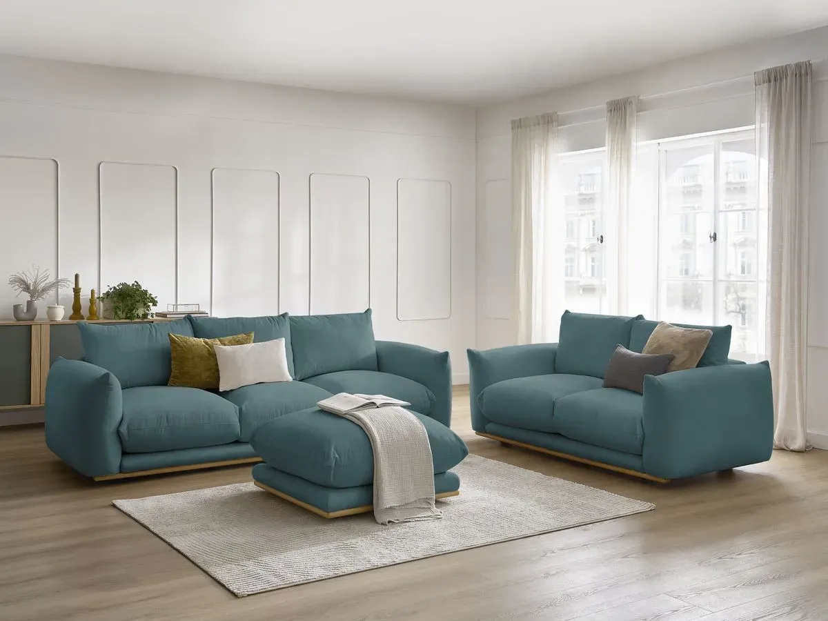 Ensemble canapé droit fixe 3+2 places ERNEST avec pouf bleu foncé   BOBOCHIC