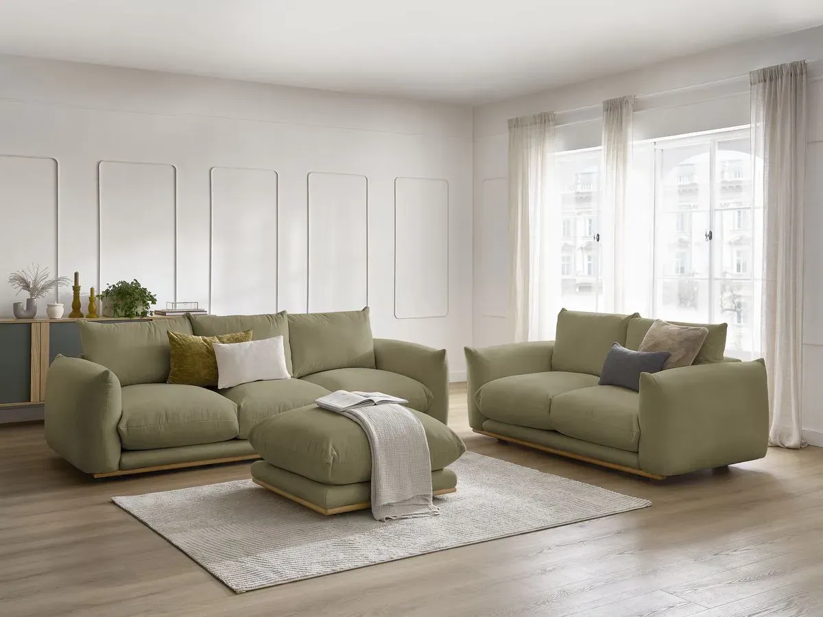 Ensemble canapé droit fixe 3+2 places ERNEST avec pouf vert   BOBOCHIC