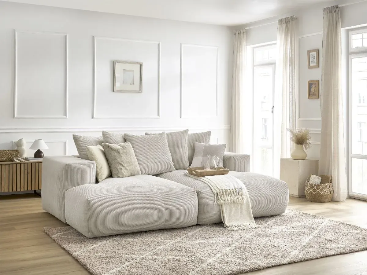 Canapé droit fixe 4 places VOLTAIRE assise profonde beige   BOBOCHIC