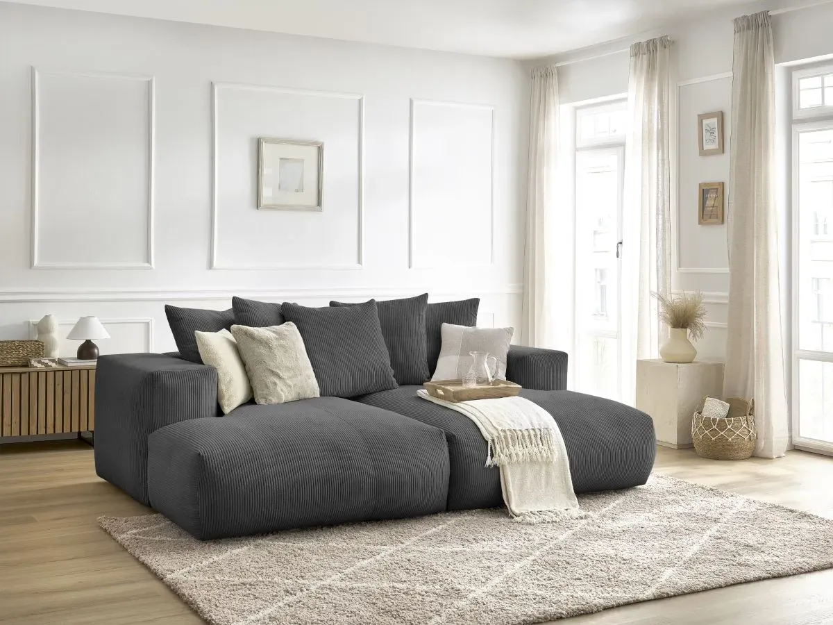 Canapé droit fixe 4 places VOLTAIRE assise profonde gris foncé   BOBOCHIC