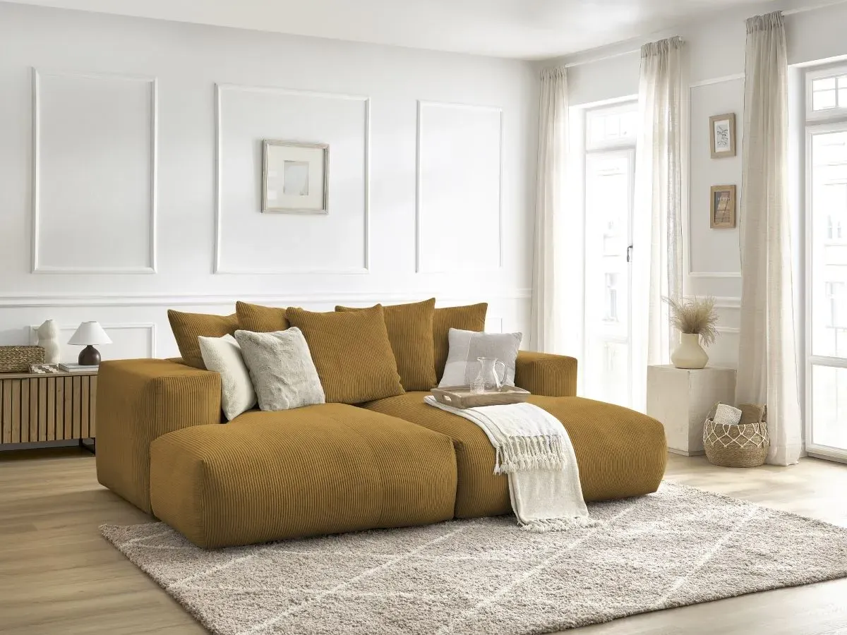 Canapé droit fixe 4 places VOLTAIRE assise profonde jaune   BOBOCHIC