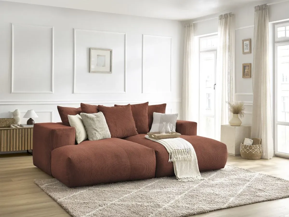 Canapé droit fixe 4 places VOLTAIRE assise profonde orange   BOBOCHIC