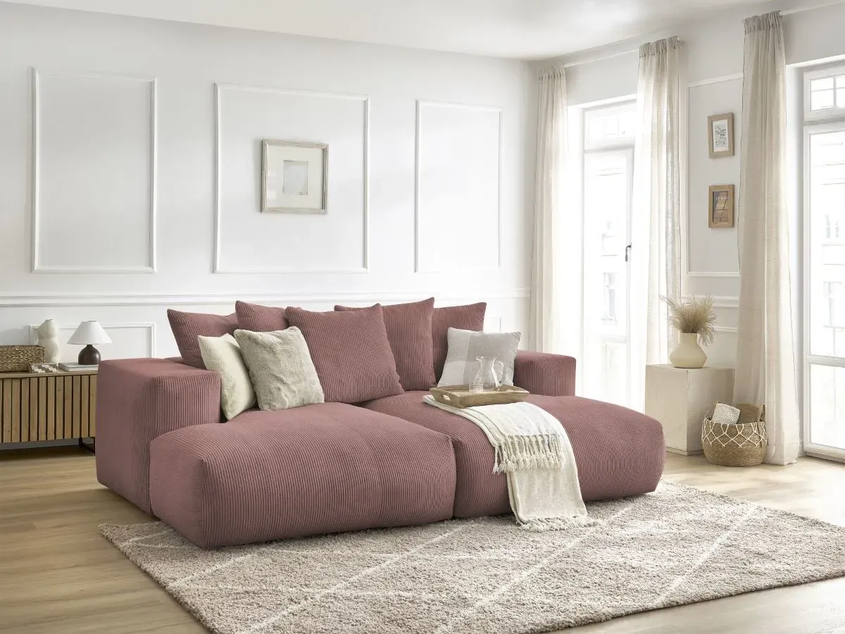 Canapé droit fixe 4 places VOLTAIRE assise profonde rose   BOBOCHIC