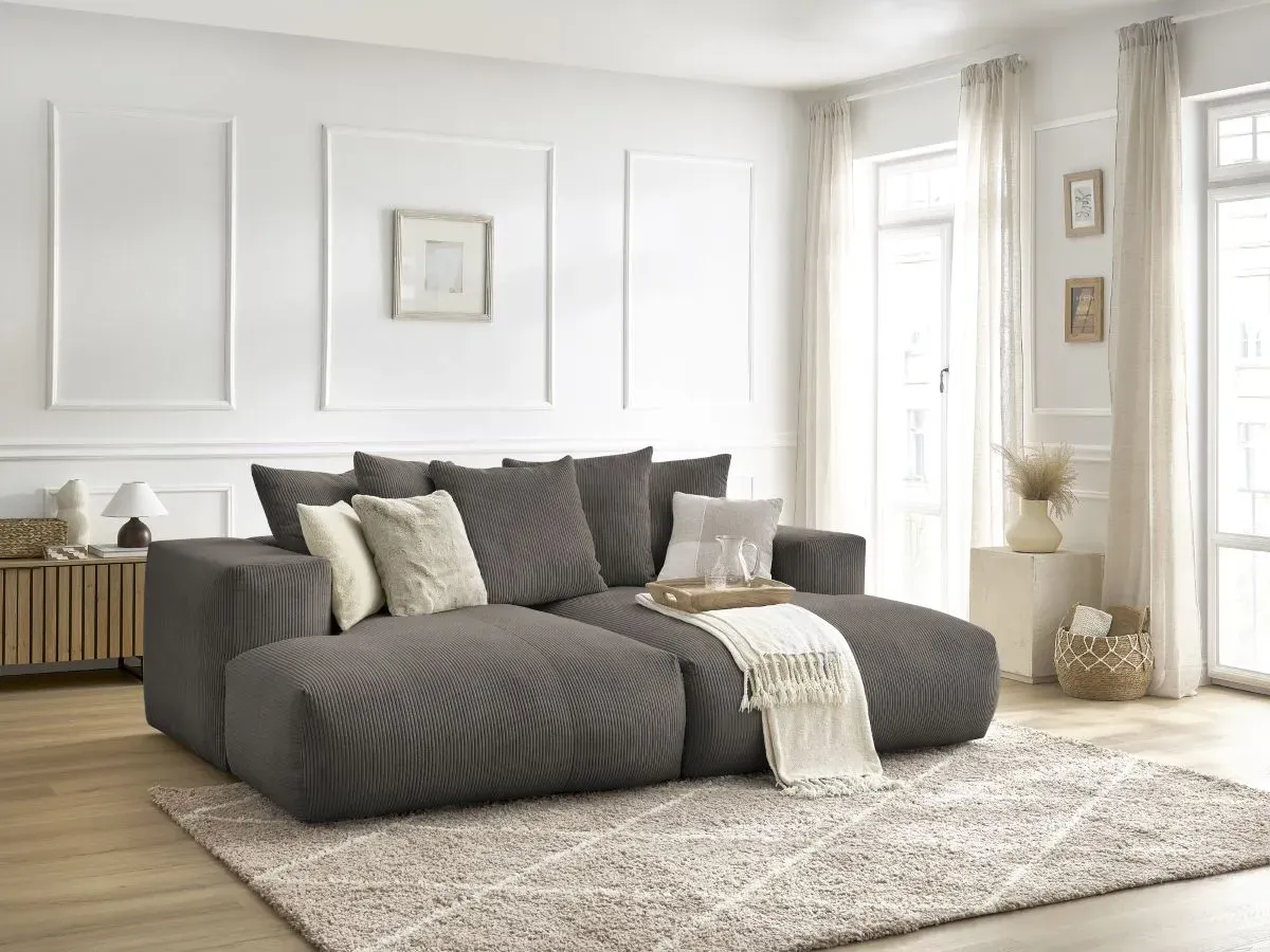 Canapé droit fixe 4 places VOLTAIRE assise profonde taupe   BOBOCHIC