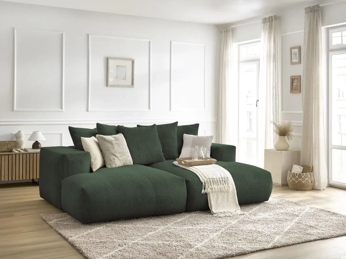 Canapé droit fixe 4 places VOLTAIRE assise profonde vert   BOBOCHIC