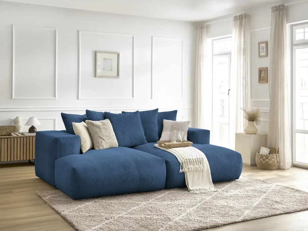 Canapé droit fixe 4 places VOLTAIRE assise profonde bleu foncé   BOBOCHIC