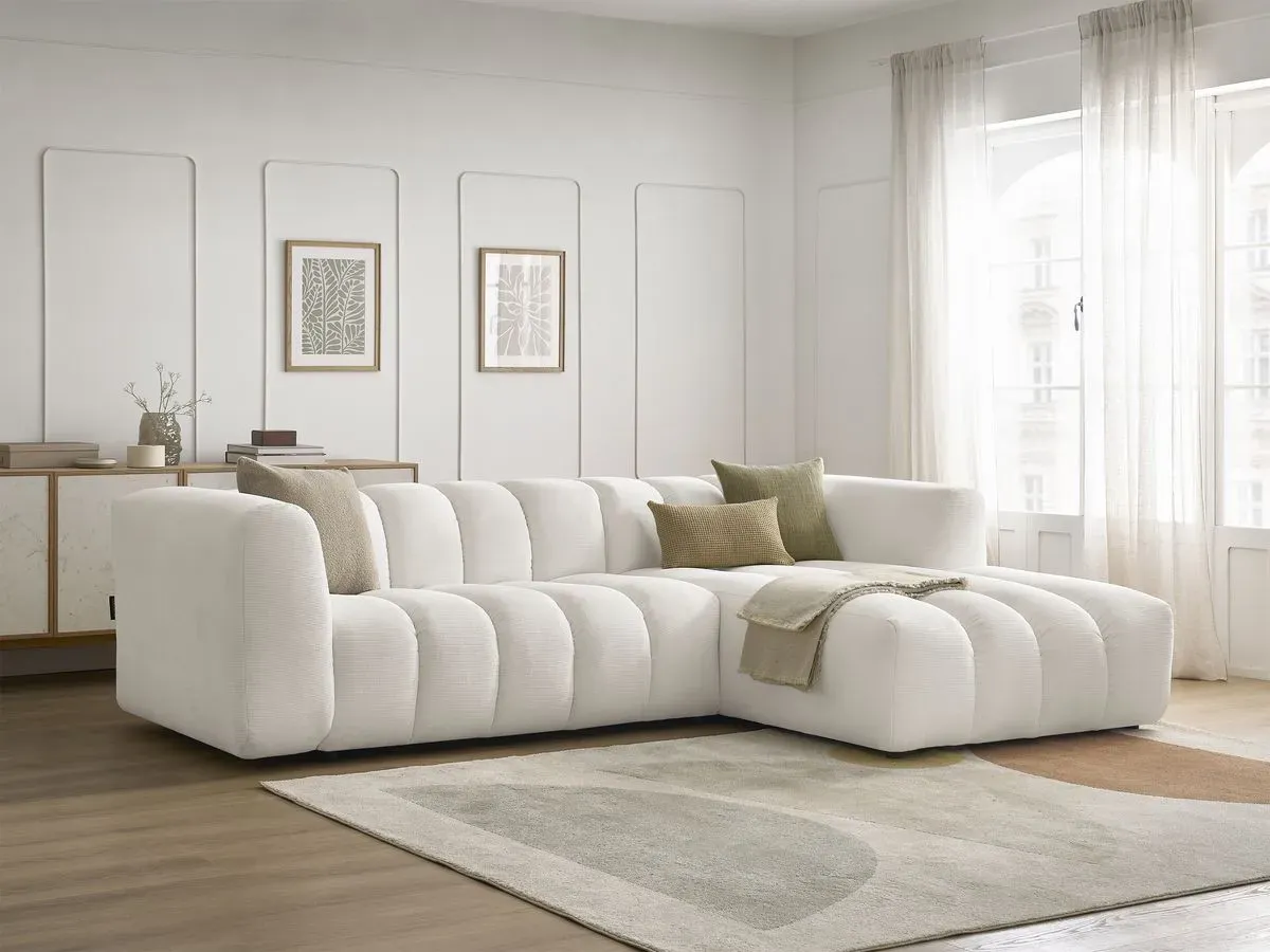 Canapé d'angle fixe TALIA tissu chiné blanc  angle droit BOBOCHIC 3 places