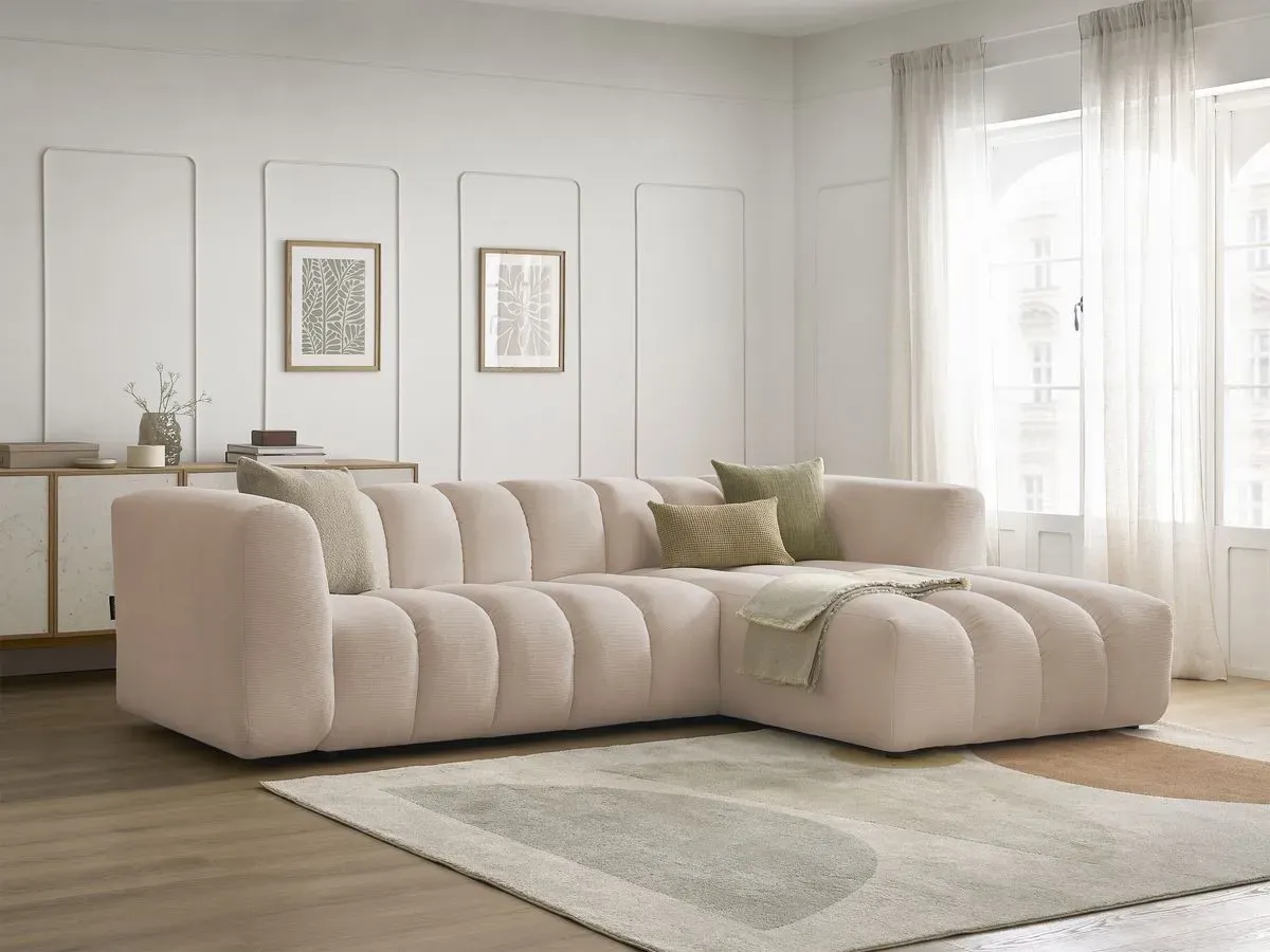 Canapé d'angle fixe TALIA tissu chiné beige  angle droit BOBOCHIC 3 places