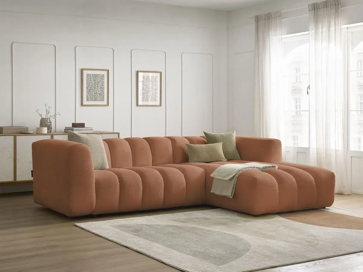 Canapé d'angle fixe TALIA tissu chiné orange  angle droit BOBOCHIC 3 places