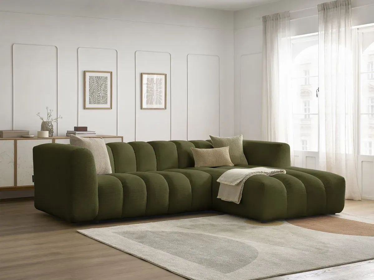 Canapé d'angle fixe TALIA tissu chiné vert  angle droit BOBOCHIC 3 places