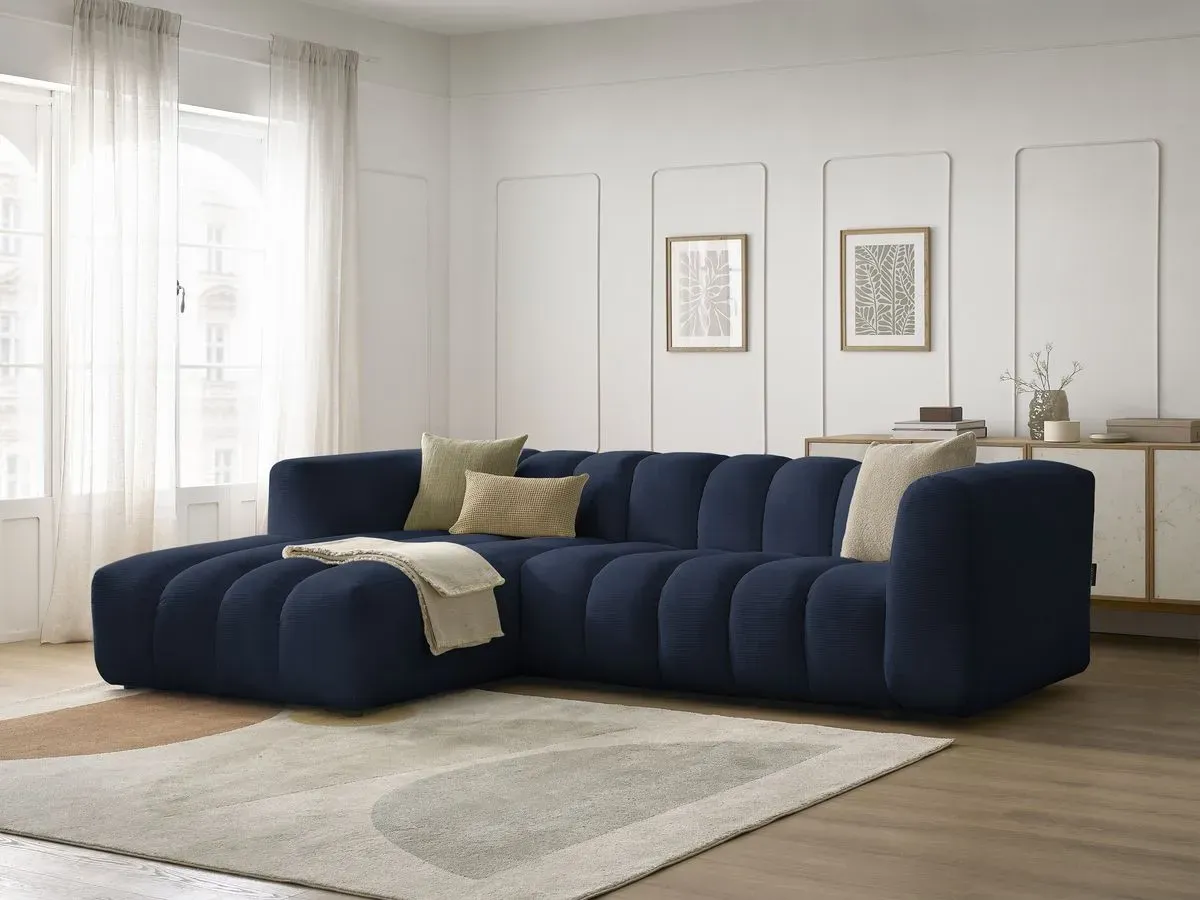 Canapé d'angle fixe TALIA tissu chiné bleu foncé  angle gauche BOBOCHIC 3 places